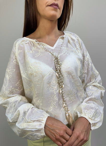 Bata Manga Longa Bordada