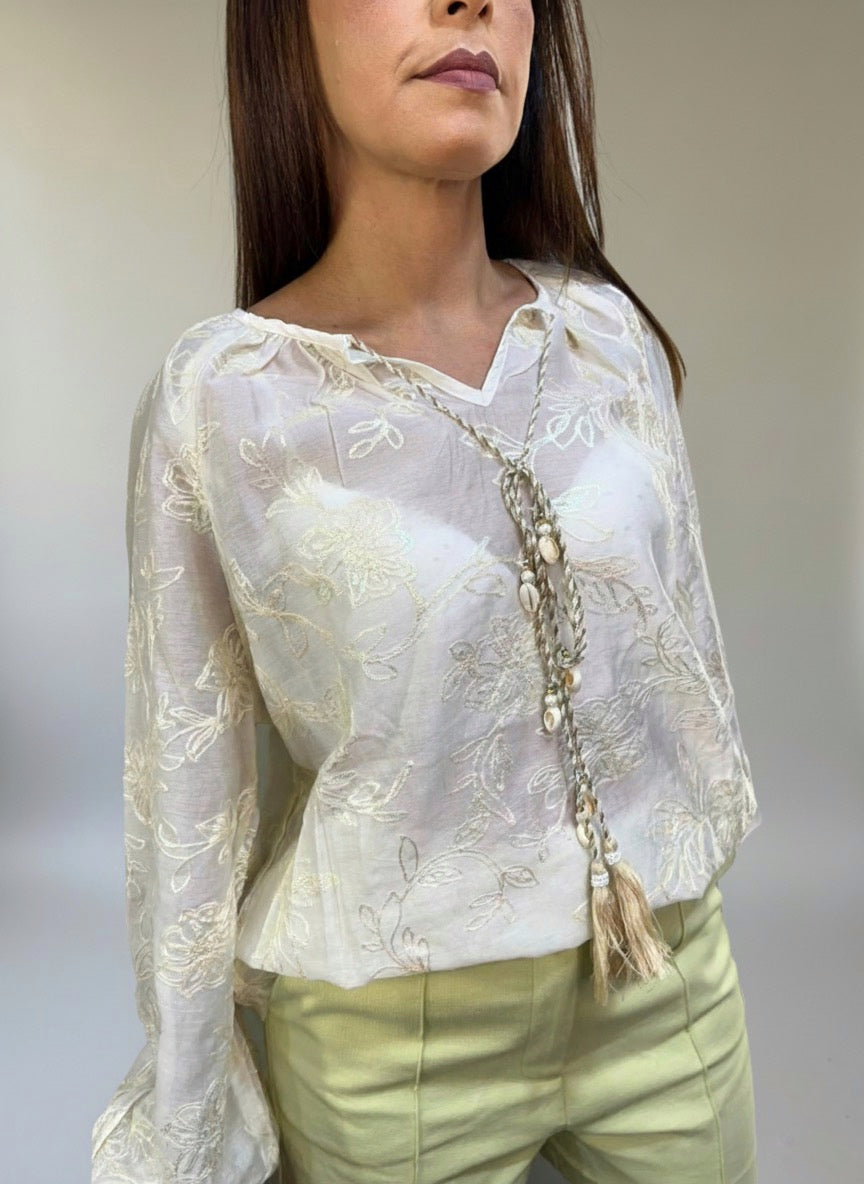 Bata Manga Longa Bordada