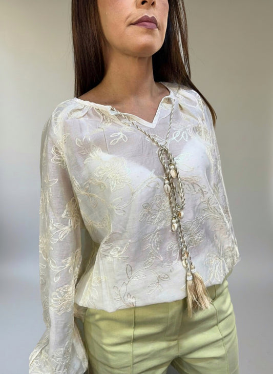 Bata Manga Longa Bordada