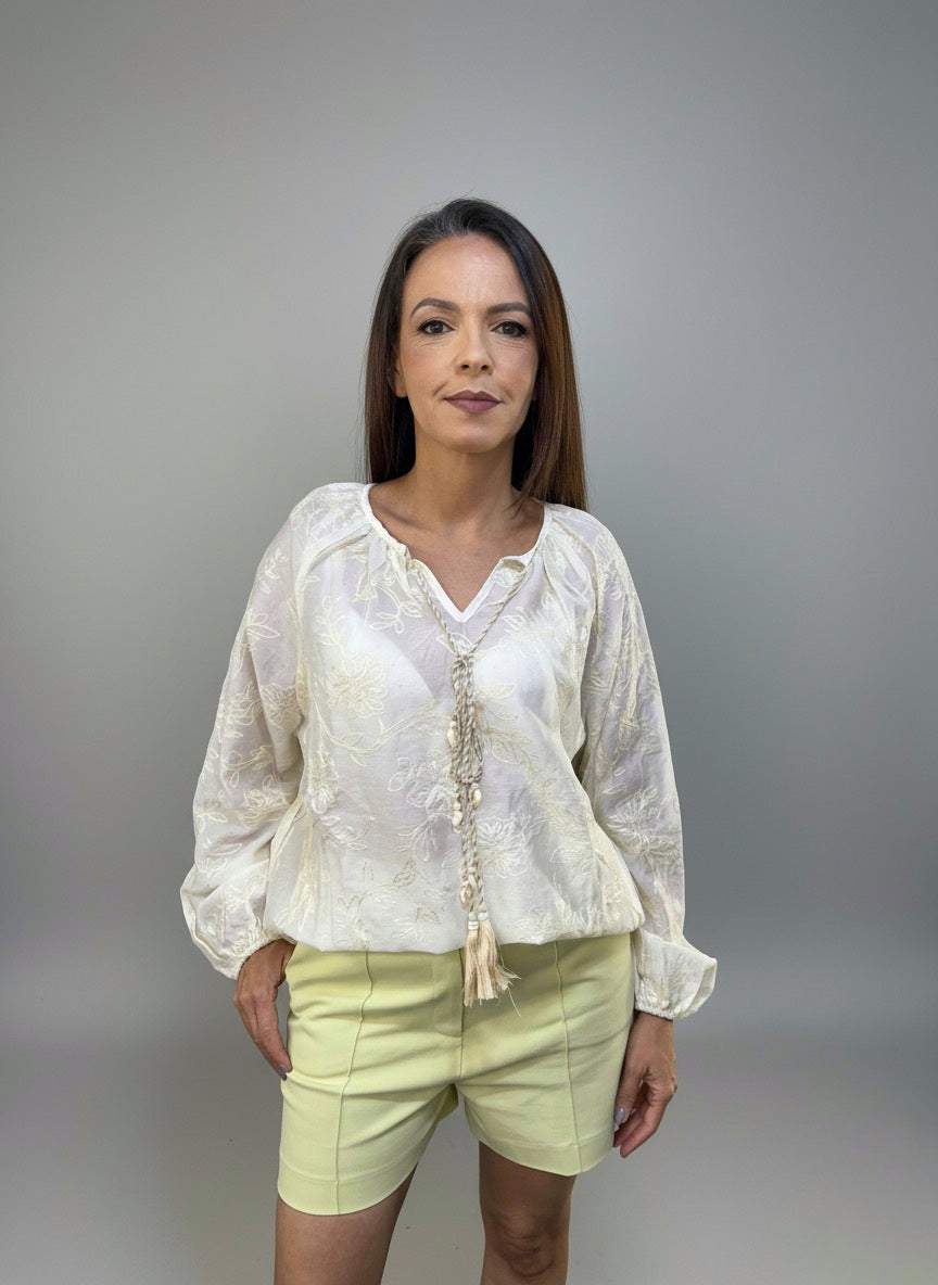 Bata Manga Longa Bordada