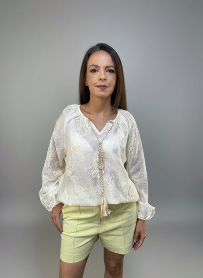 Bata Manga Longa Bordada